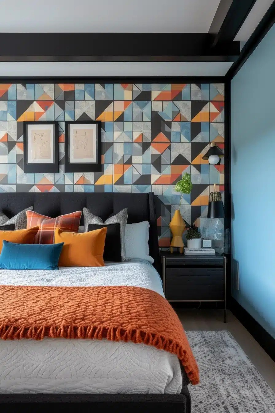 Geometric Blue and Orange Bedroom