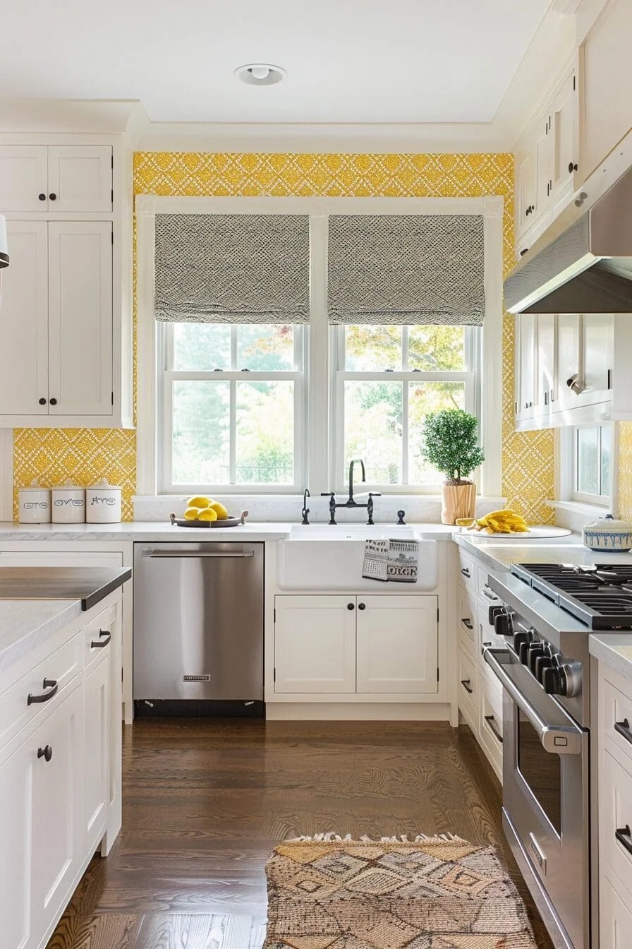 Textured Yellow Wallpaper Accent Wall