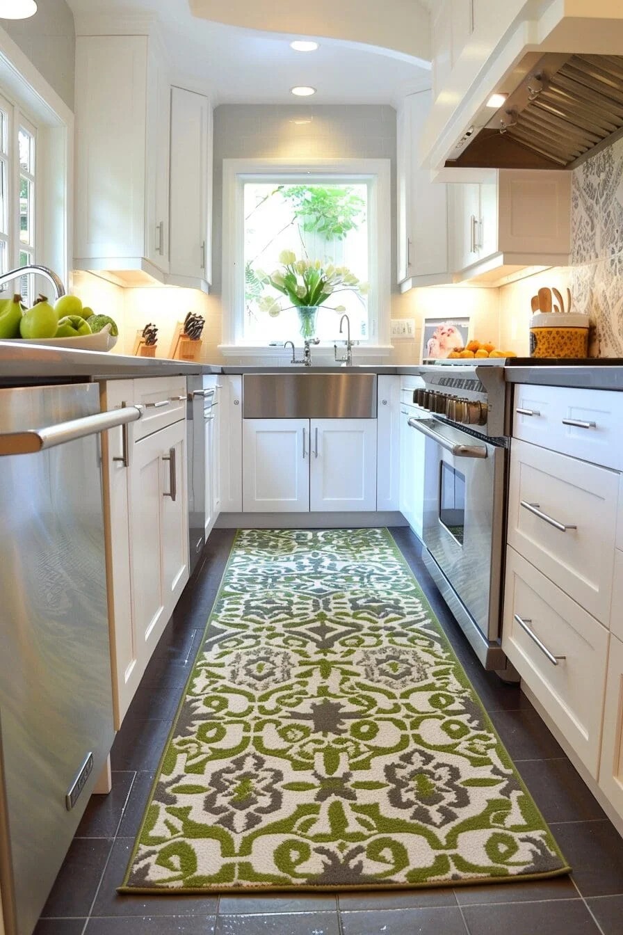 Green Patterned Kitchen Rug