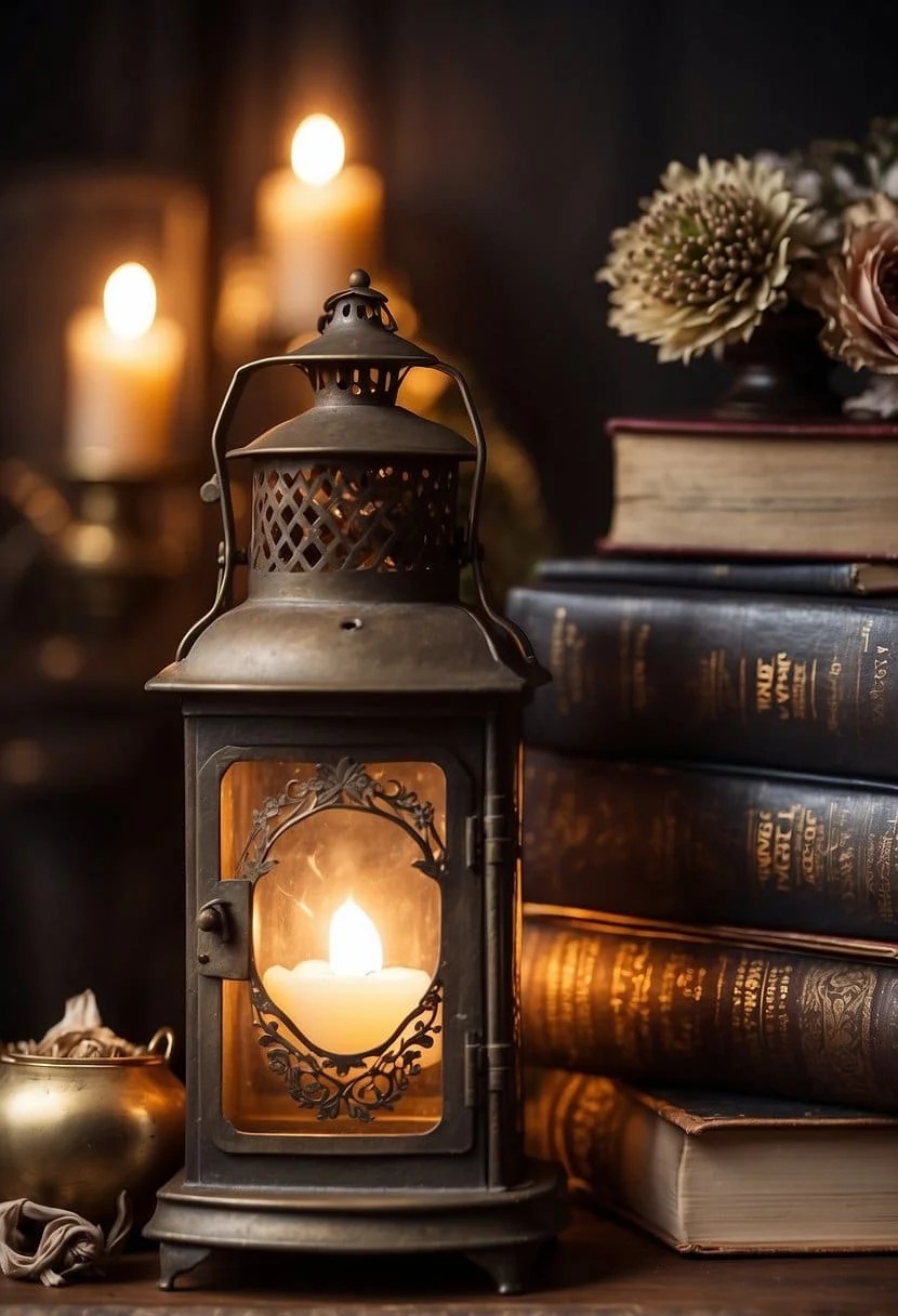 Vintage Lantern and Books Display