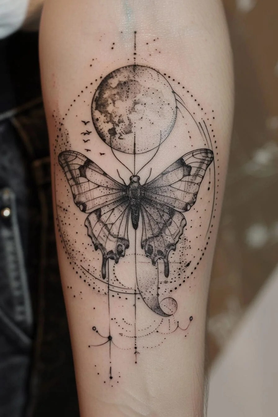 Butterfly with a Moon: Symbolizes intuition, dreams, and the connection to the subconscious