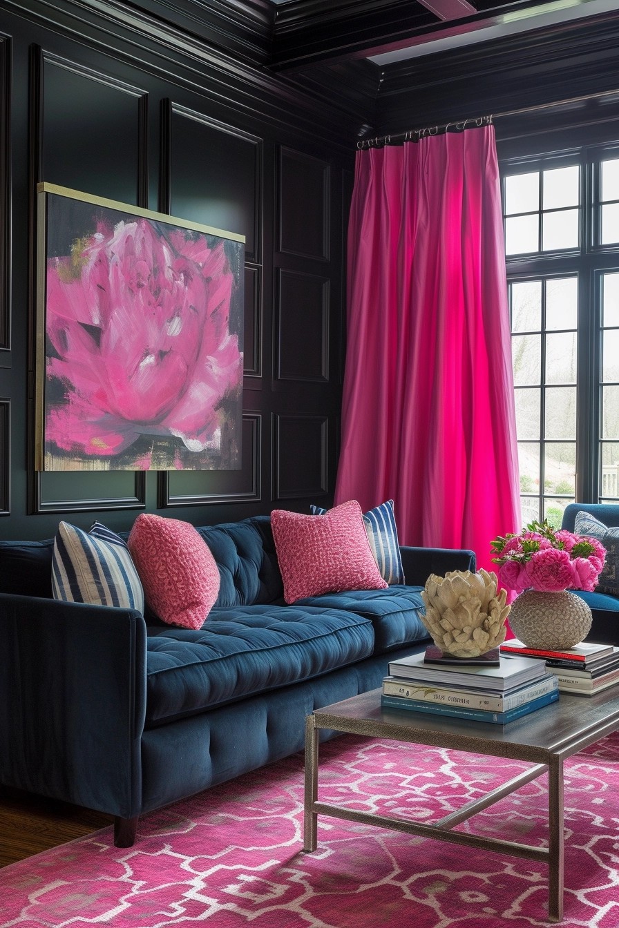 Bold Pink Drapes Against A Black Backdrop