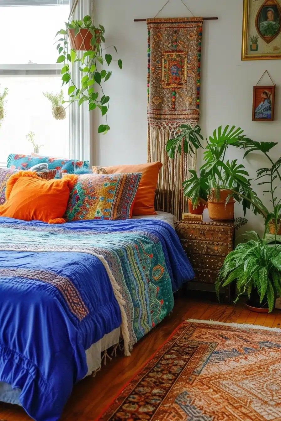 Boho Blue and Orange Bedroom