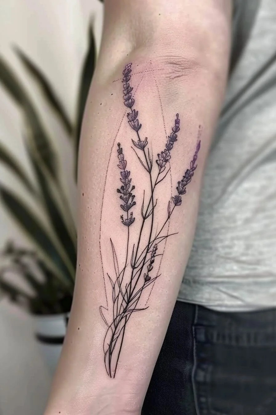 Lavender Fine Line Tattoo