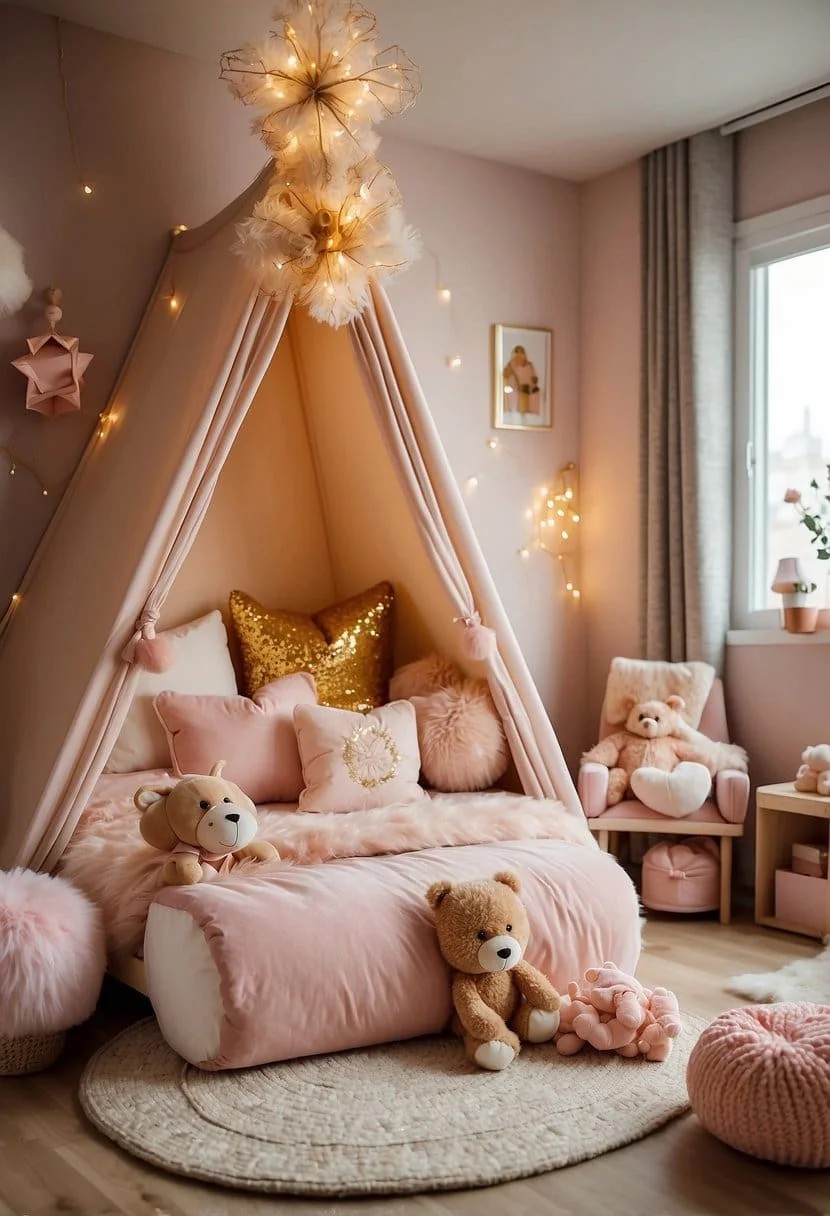 Toddler Girl Bedroom With Pink And Gold Accents