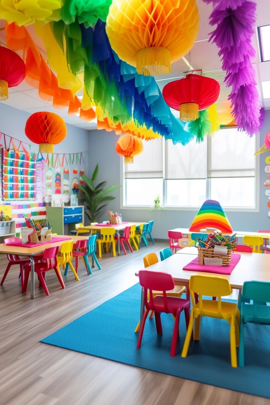 Vibrant Rainbow-Themed Elementary Classroom