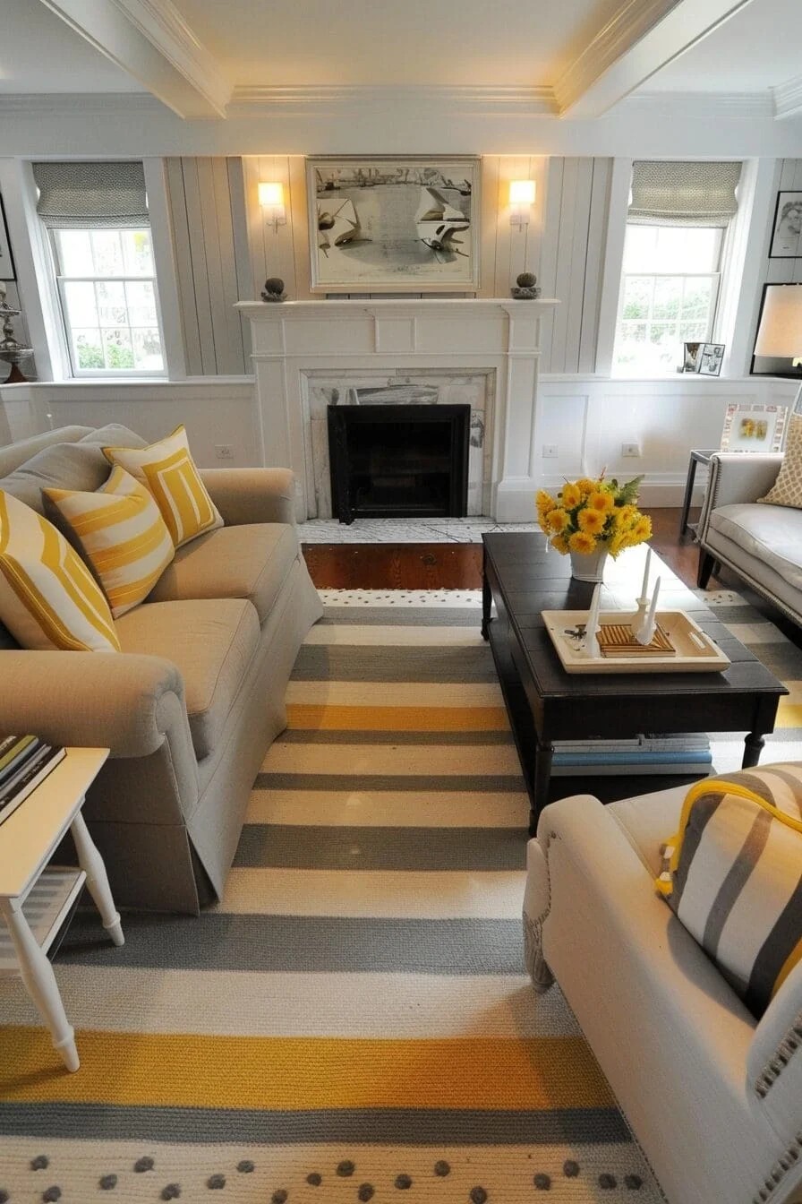 Yellow and Gray Striped Rug