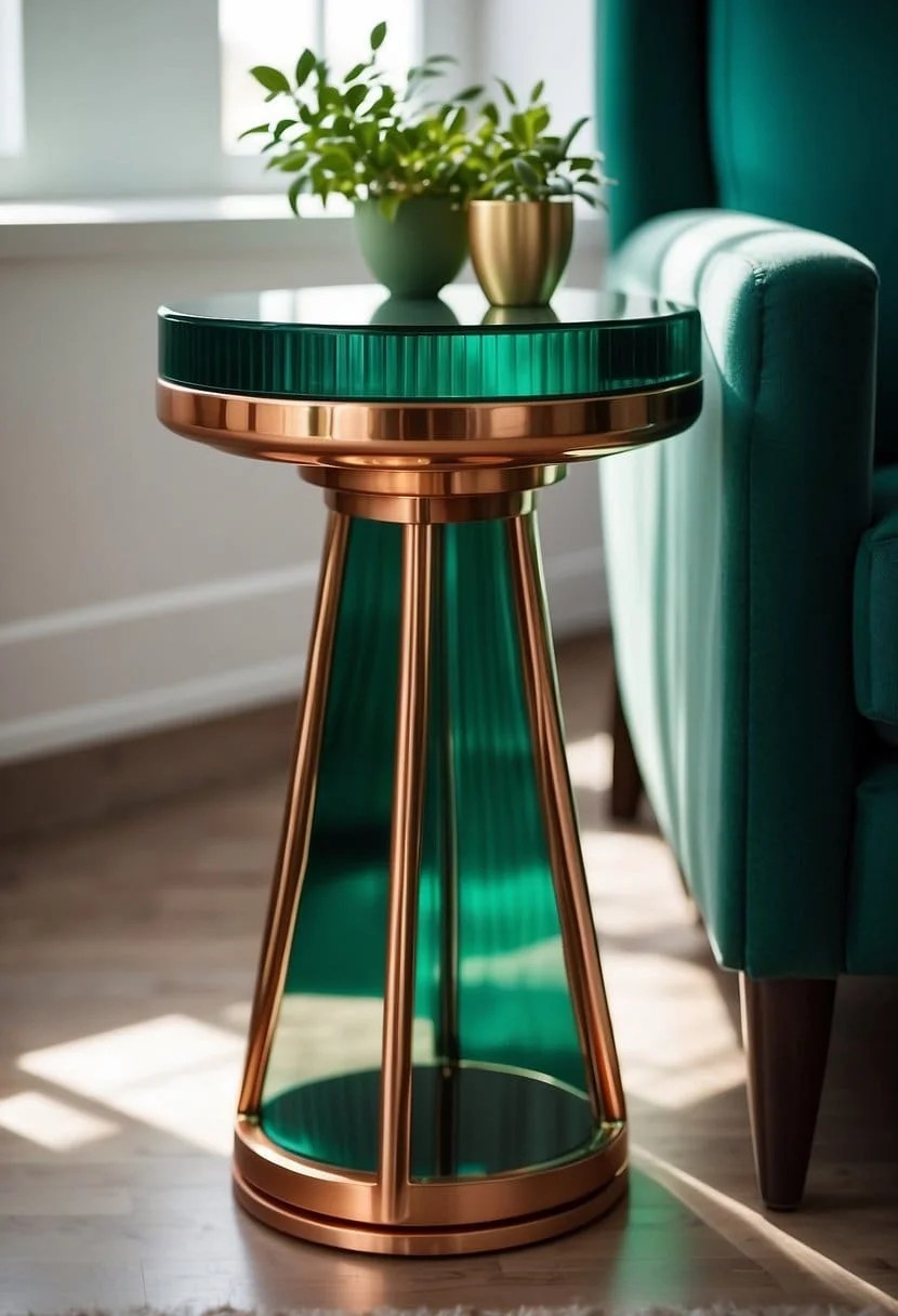 Emerald Green and Copper Side Table