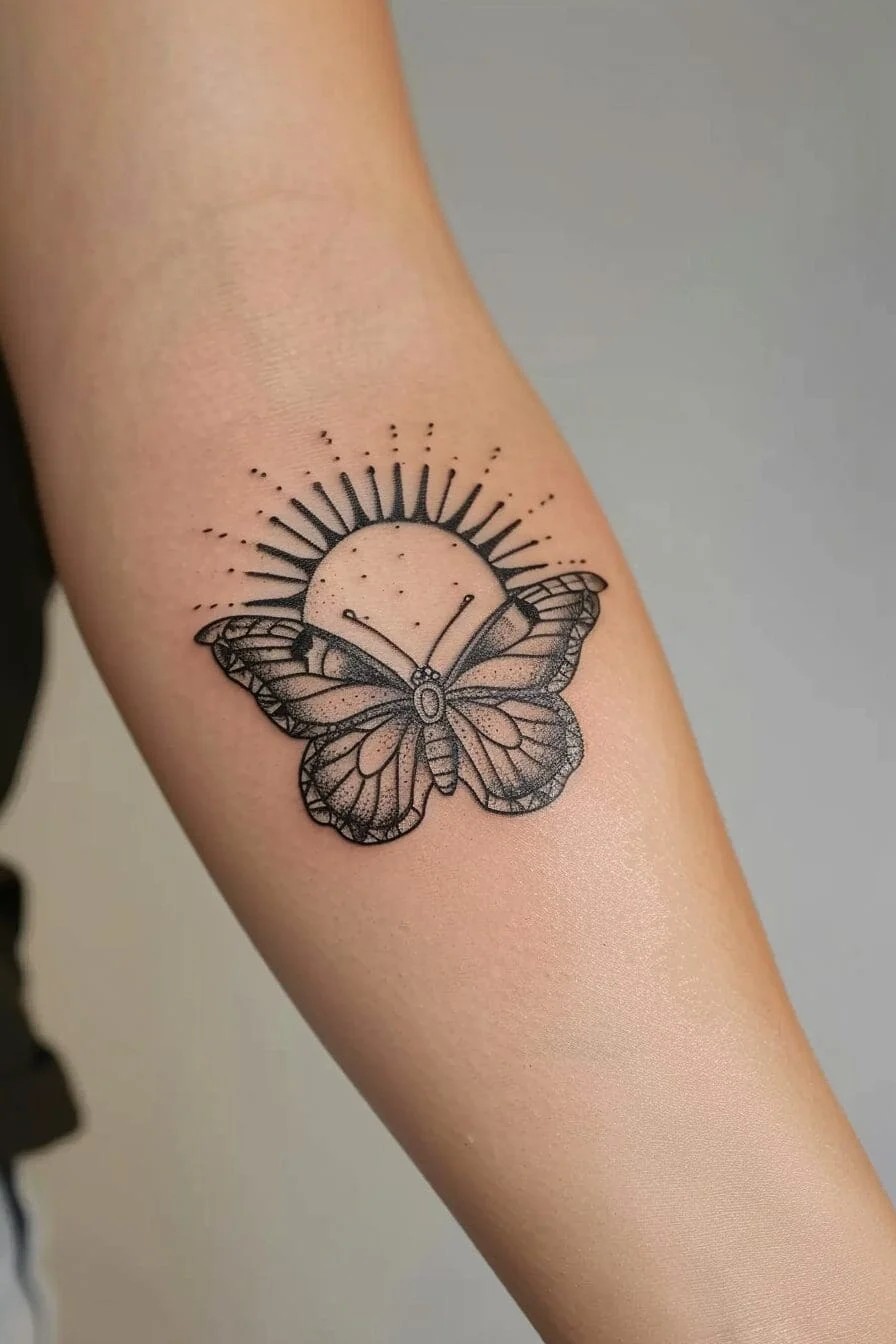 Butterfly with a Sun: Represents warmth, happiness, and the pursuit of one’s dreams