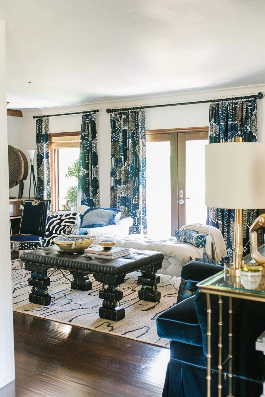 Indigo Patterned Curtains