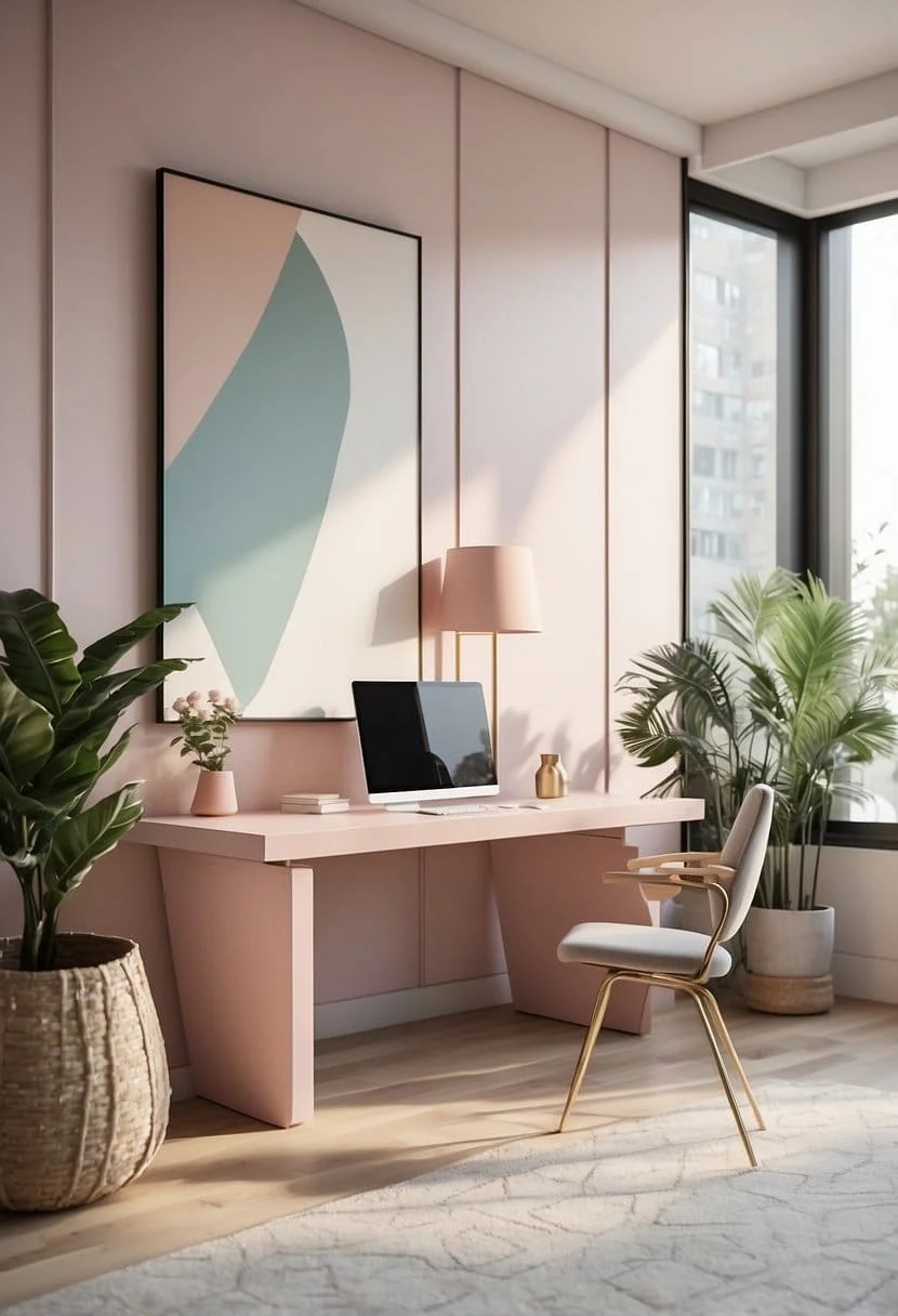 Modern Feminine Home Office With Geometric Shapes