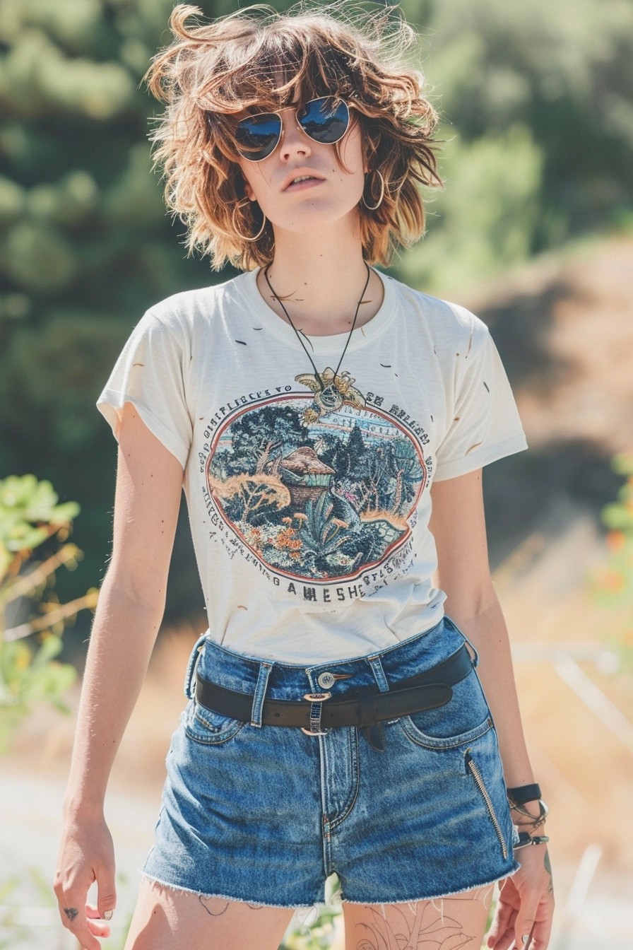 High-Waisted Denim Shorts + Statement Tee