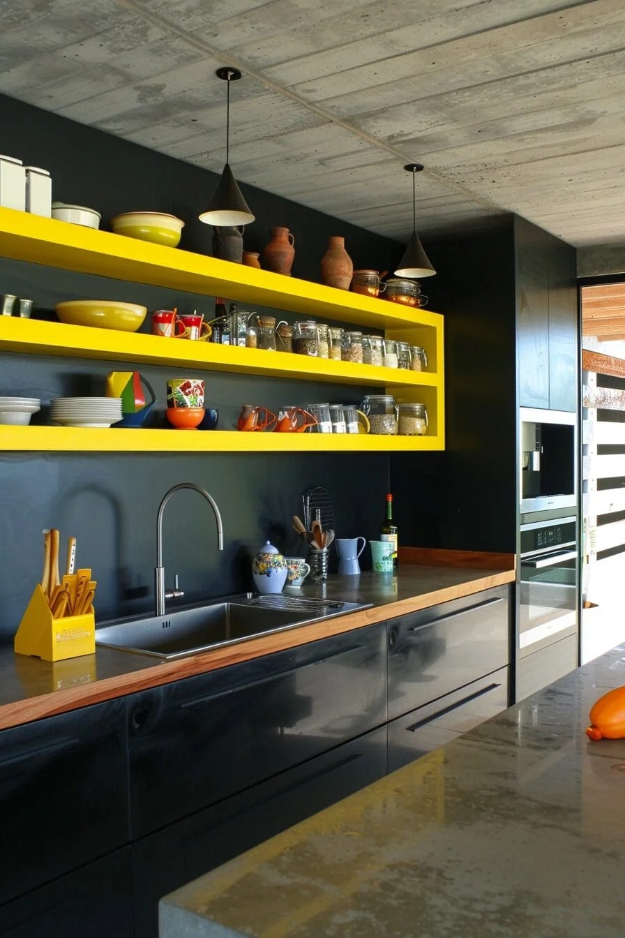 Vibrant Yellow Open Shelving