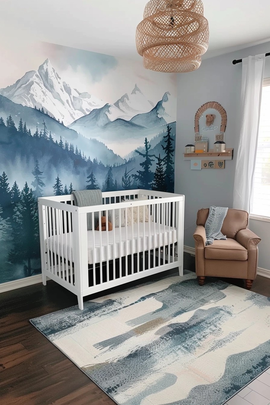 Calming Mountain Landscape Nursery Accent Wall