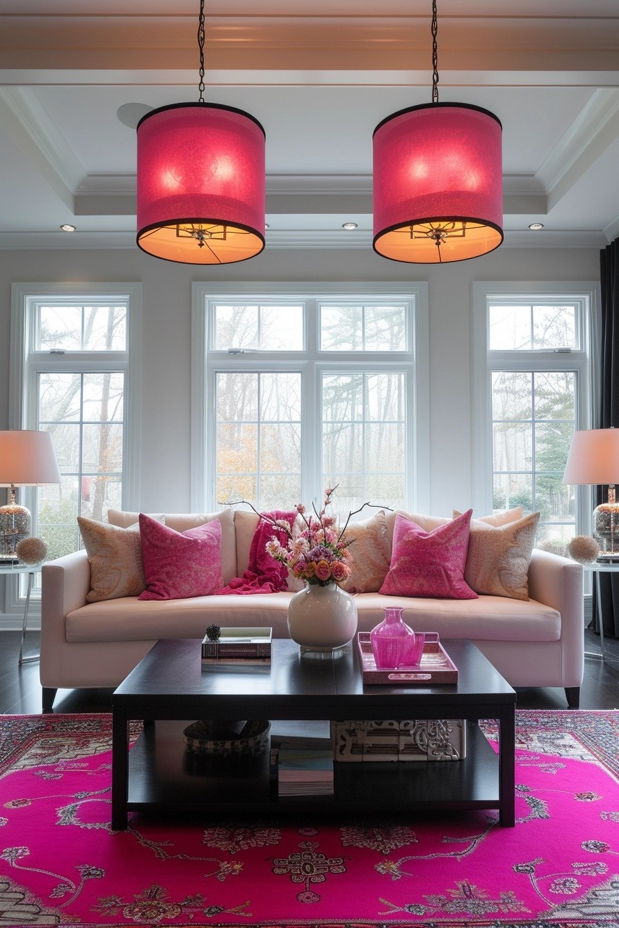 Pink Lighting Fixtures With Black Hardware