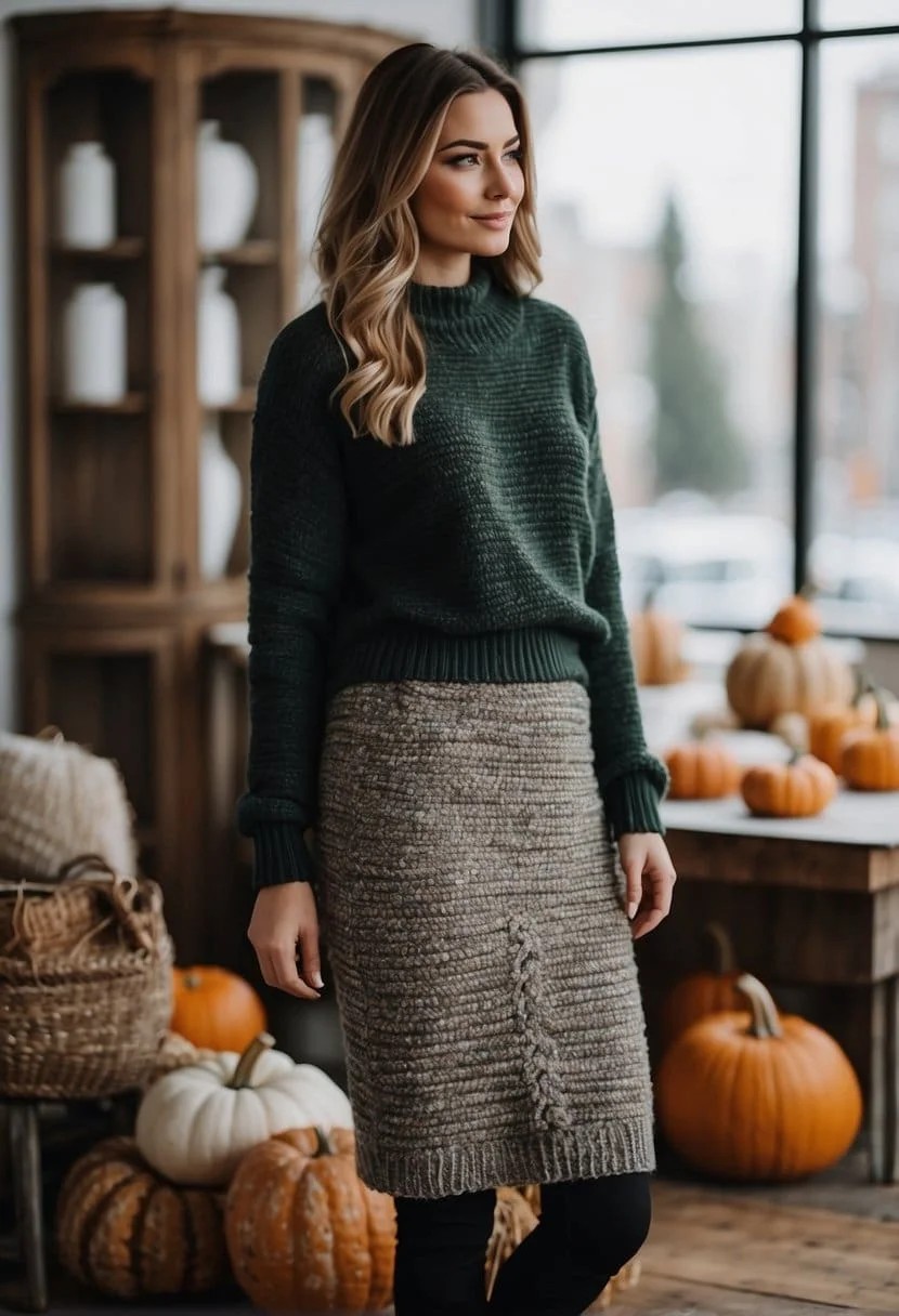 Chunky Knit Sweater and Midi Skirt