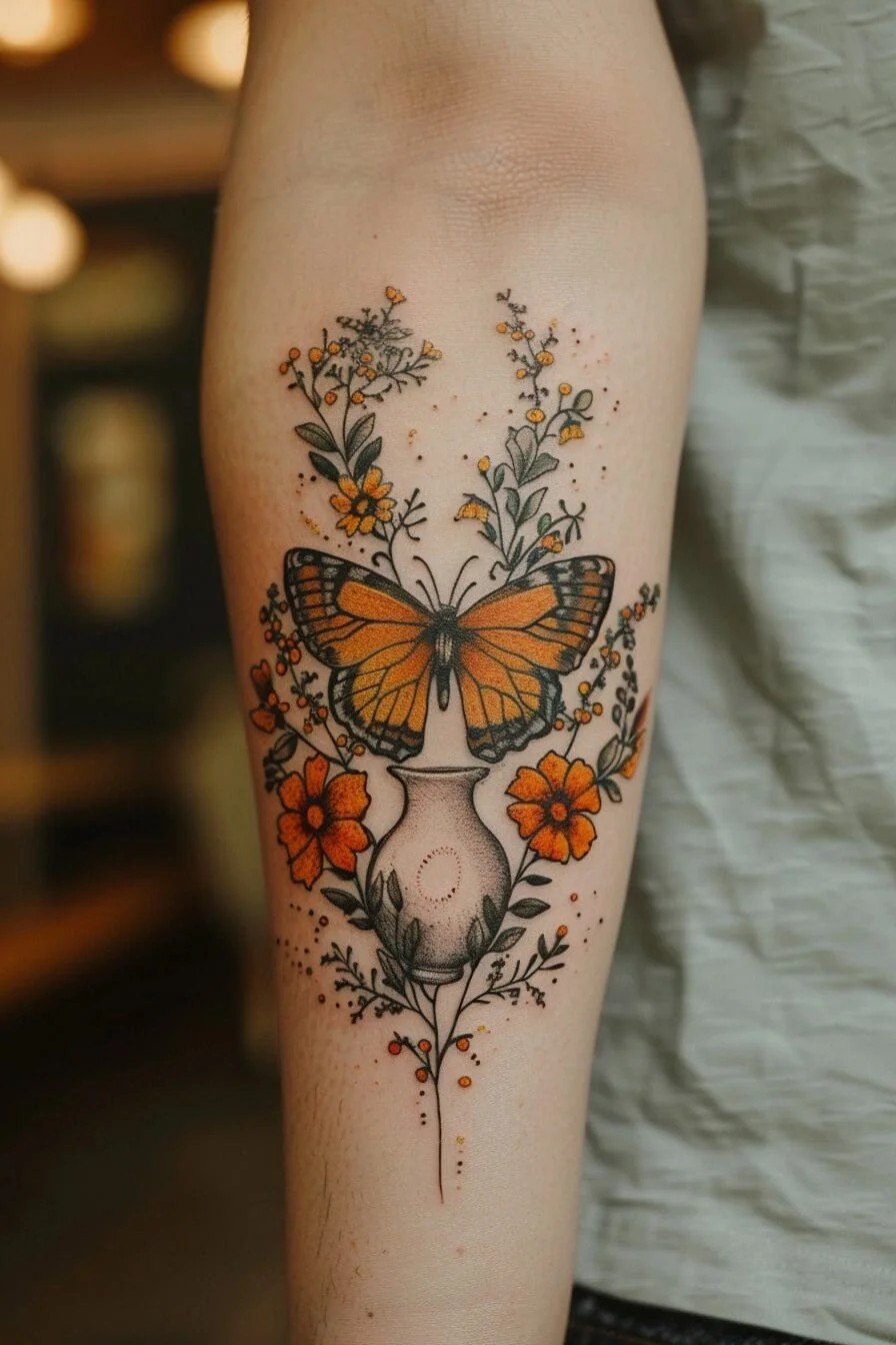 Butterfly with a Vase: Represents beauty, elegance, and the pursuit of one’s dreams