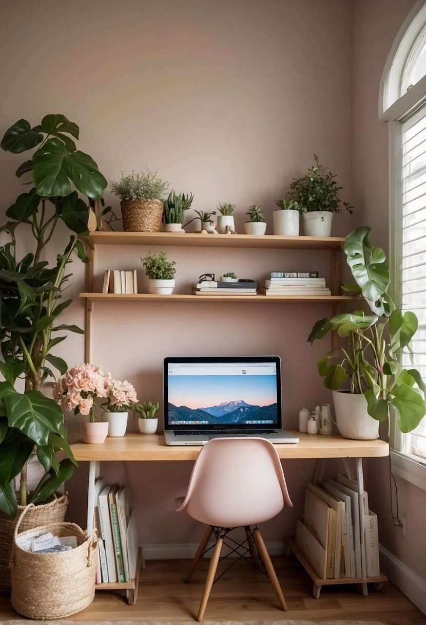 Bright And Airy Feminine Home Office With Natural Light