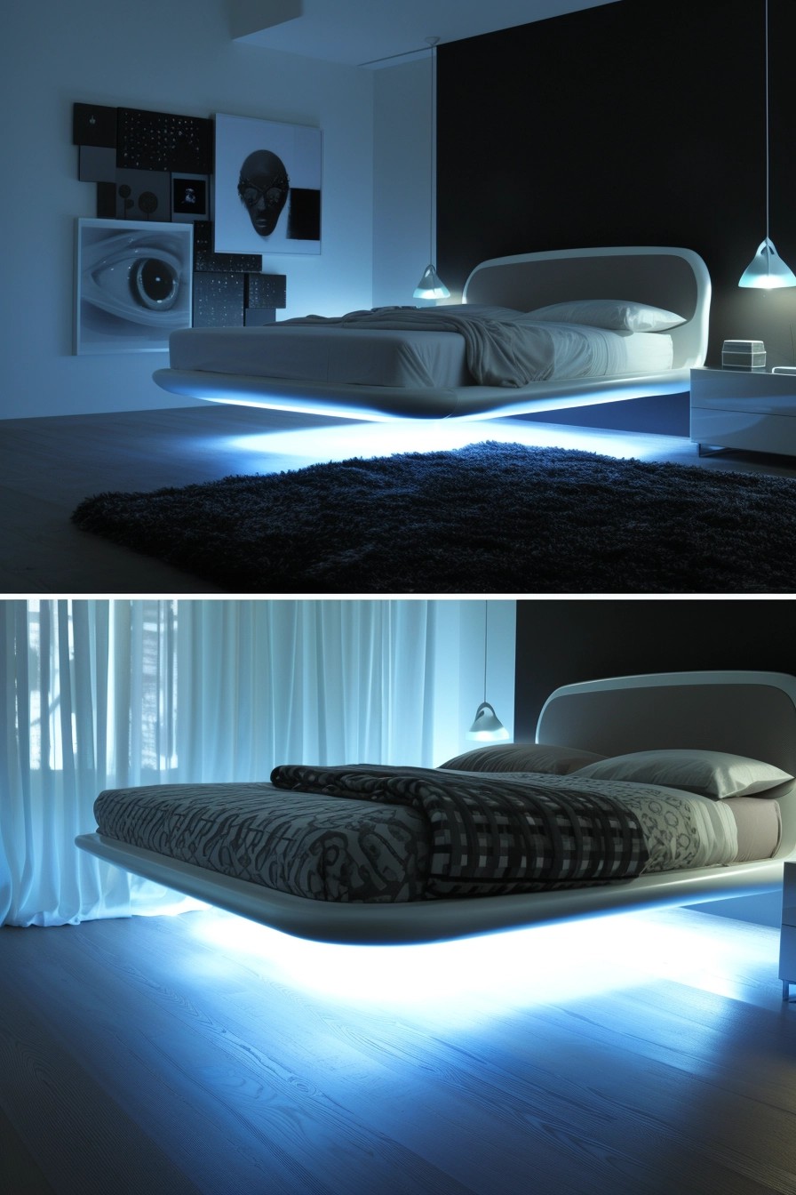 Floating Bed with LED Lighting