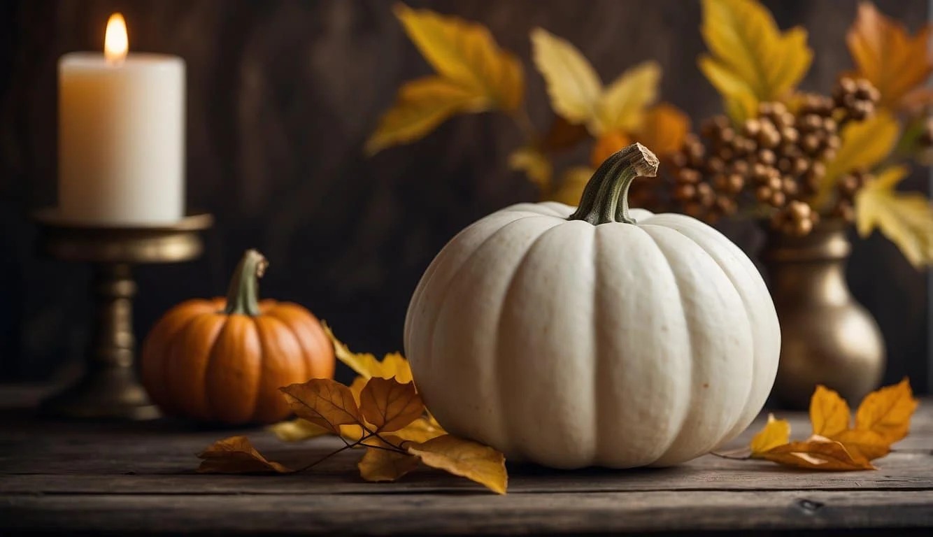 White Pumpkin and Antique Frame Vignette