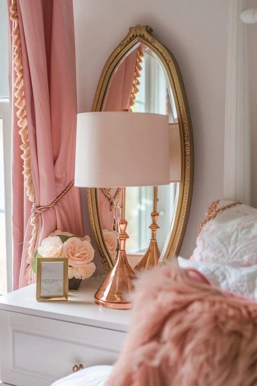 Rose Gold Lamp and Mirror