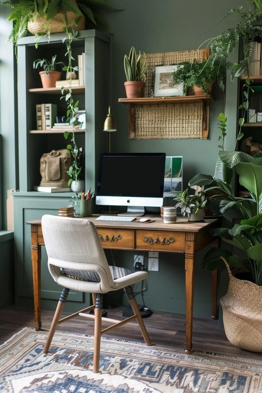 Earthy Green Home Office Setup