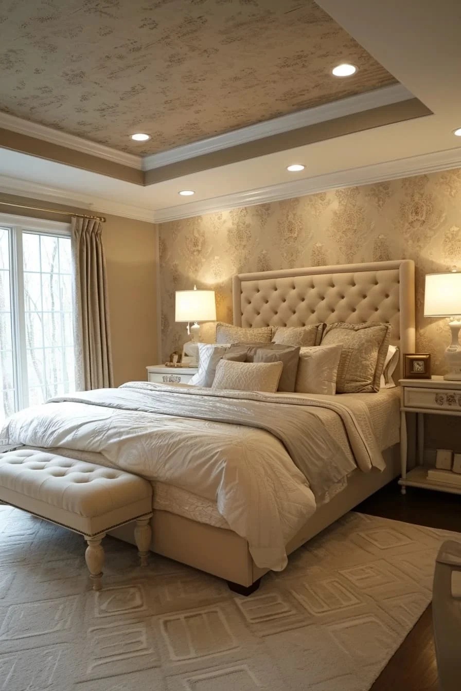 Sophisticated Master Bedroom with Textured Tray Ceiling