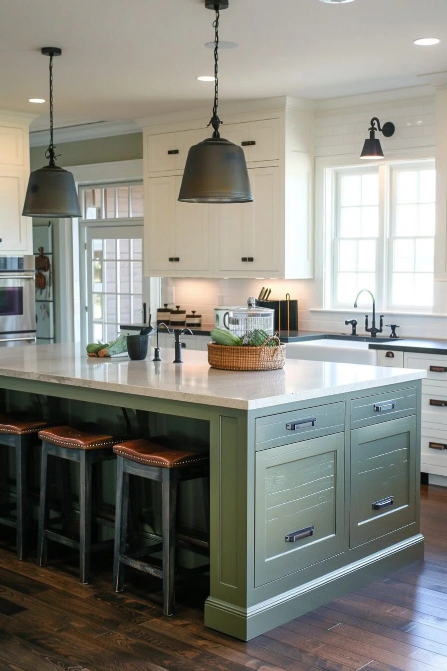 Olive Green Kitchen Island