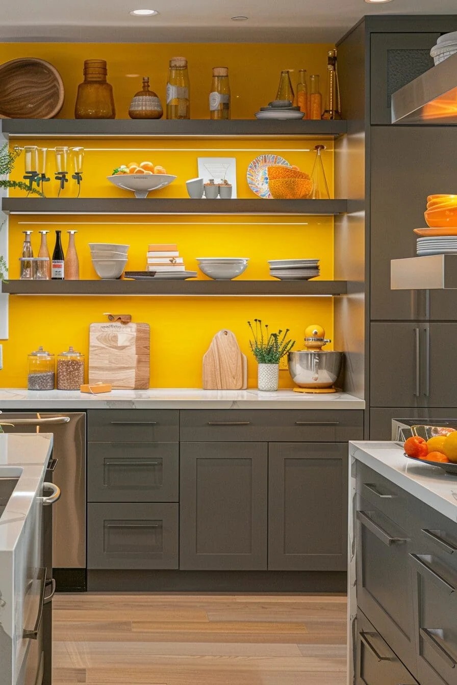 Vibrant Yellow Open Shelving