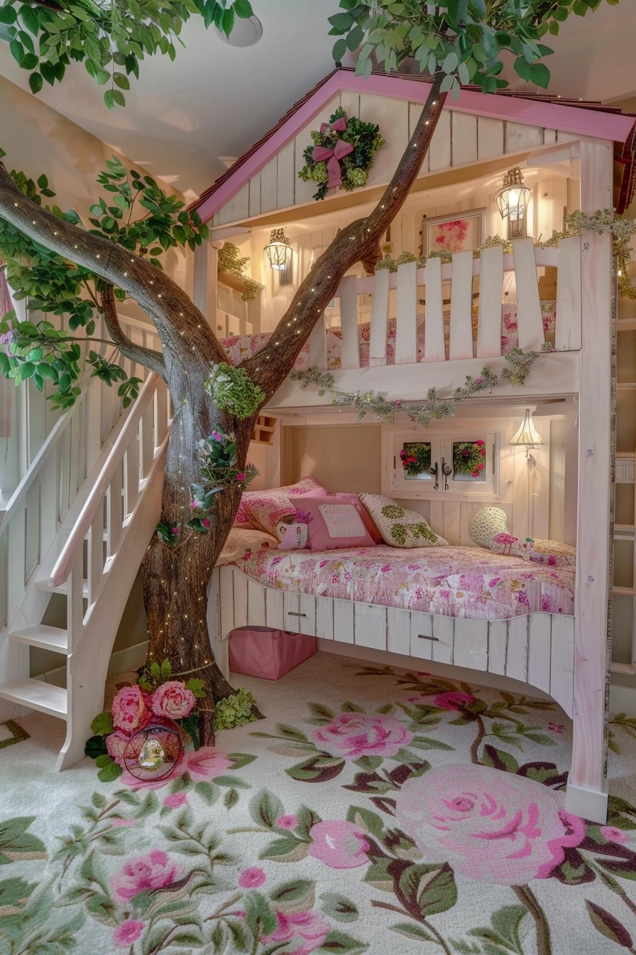 Toddler Girl Bedroom With Treehouse Bunk Bed