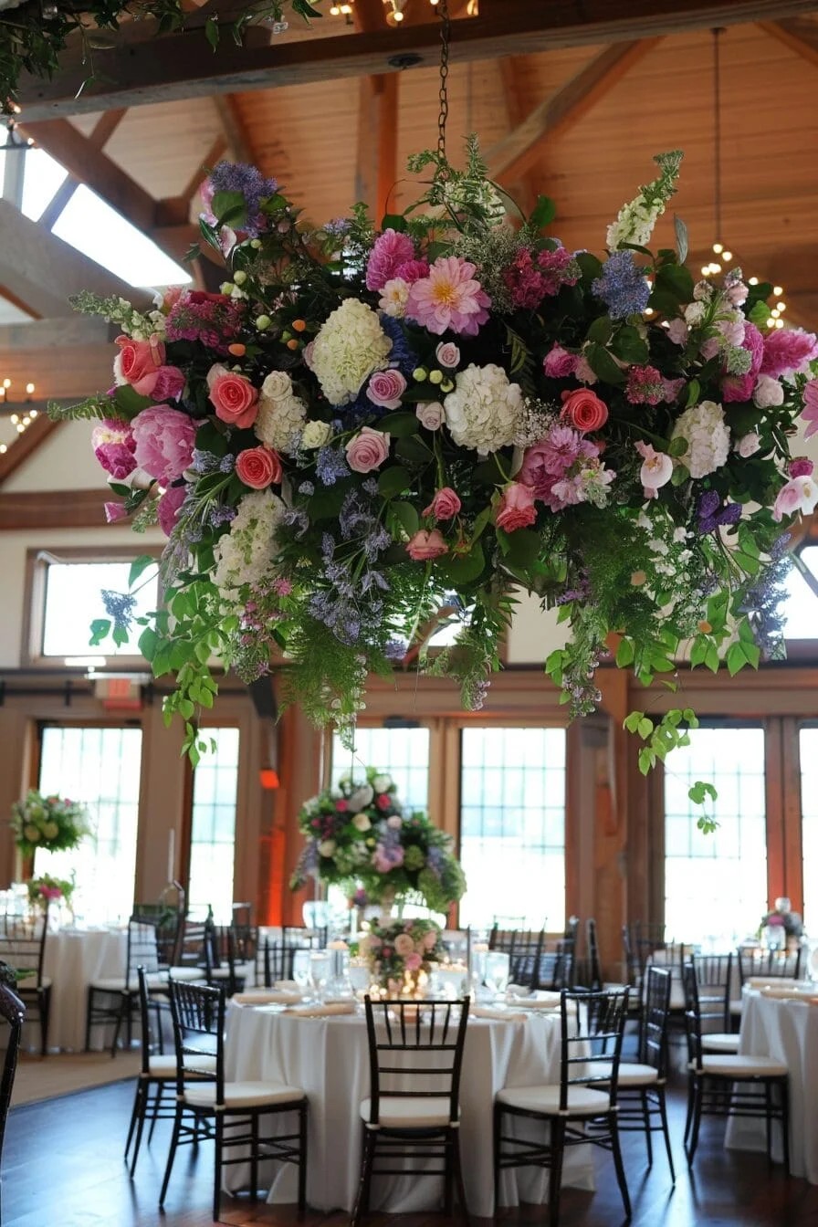 A Spring Wedding Featuring Floral Chandelier Centerpieces