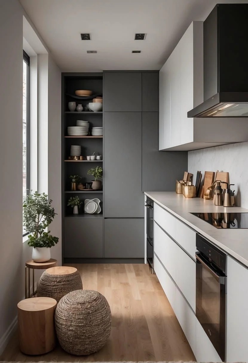 Select Sleek, Handleless Cabinets For Your Small Galley Kitchen