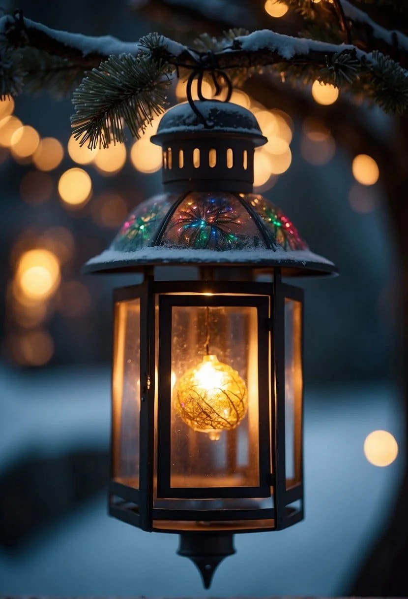 Lantern Filled with Christmas Ornaments