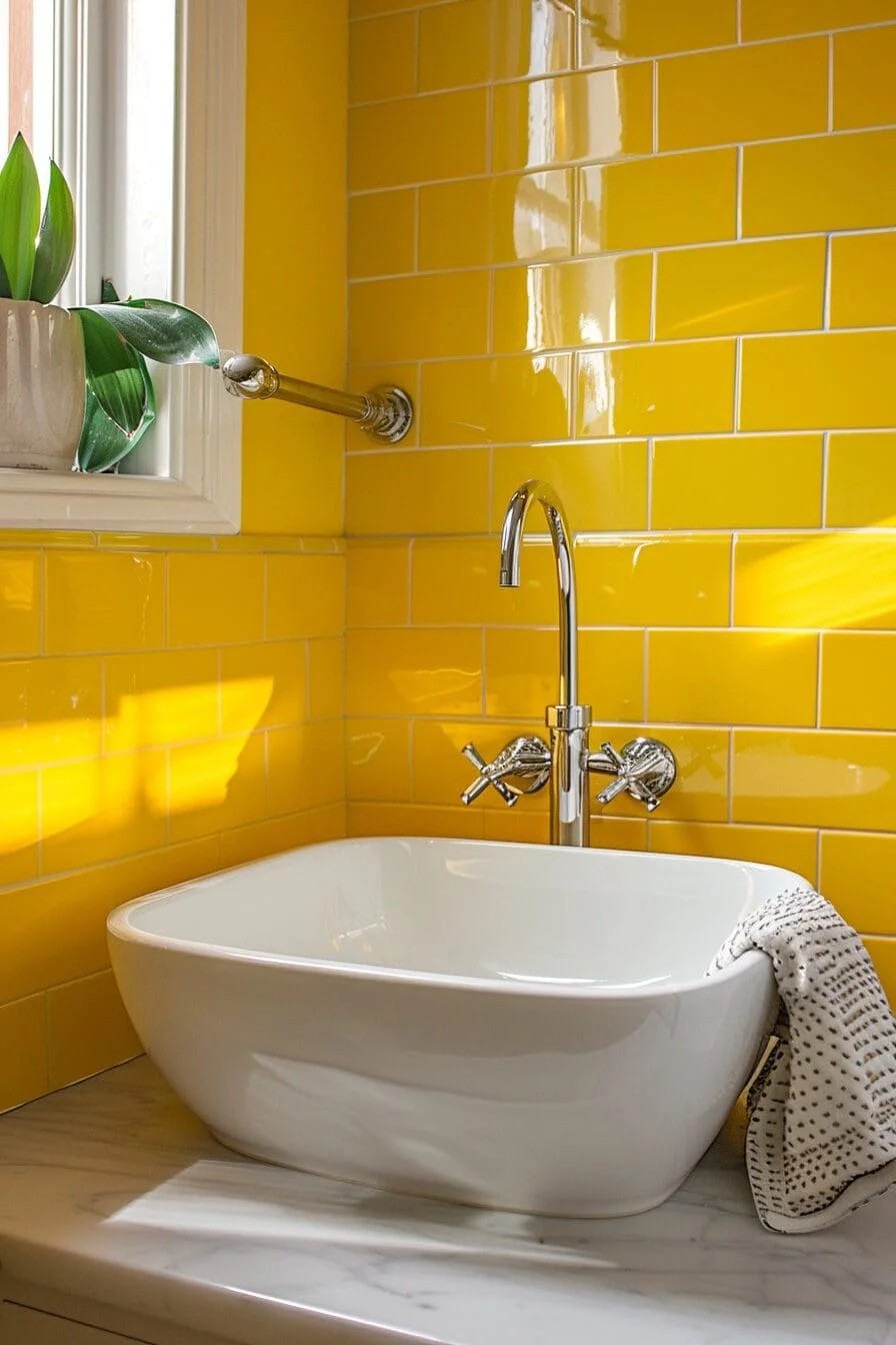 Canary Yellow Subway Tile Backsplash