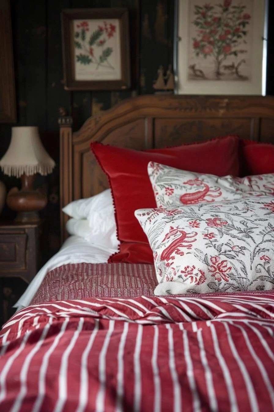 Striped Red and White Duvet Cover