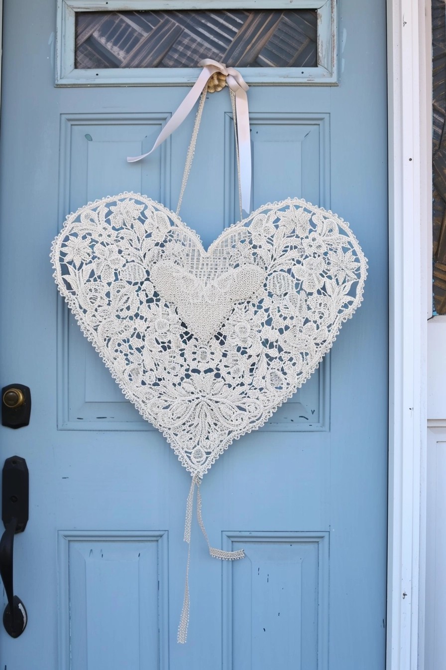 Elegant Lace Heart Door Hanging