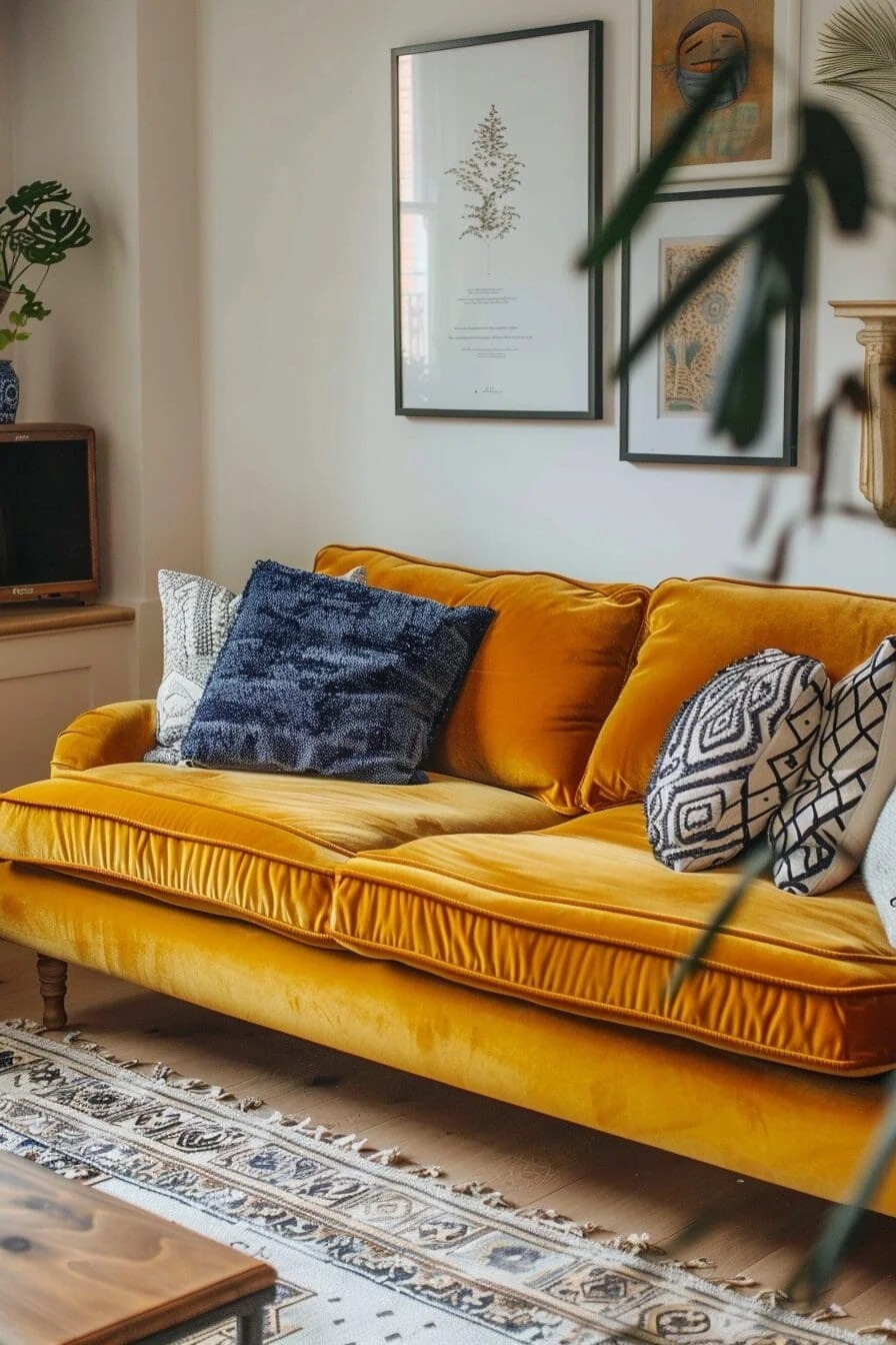 Mustard Yellow Velvet Sofa