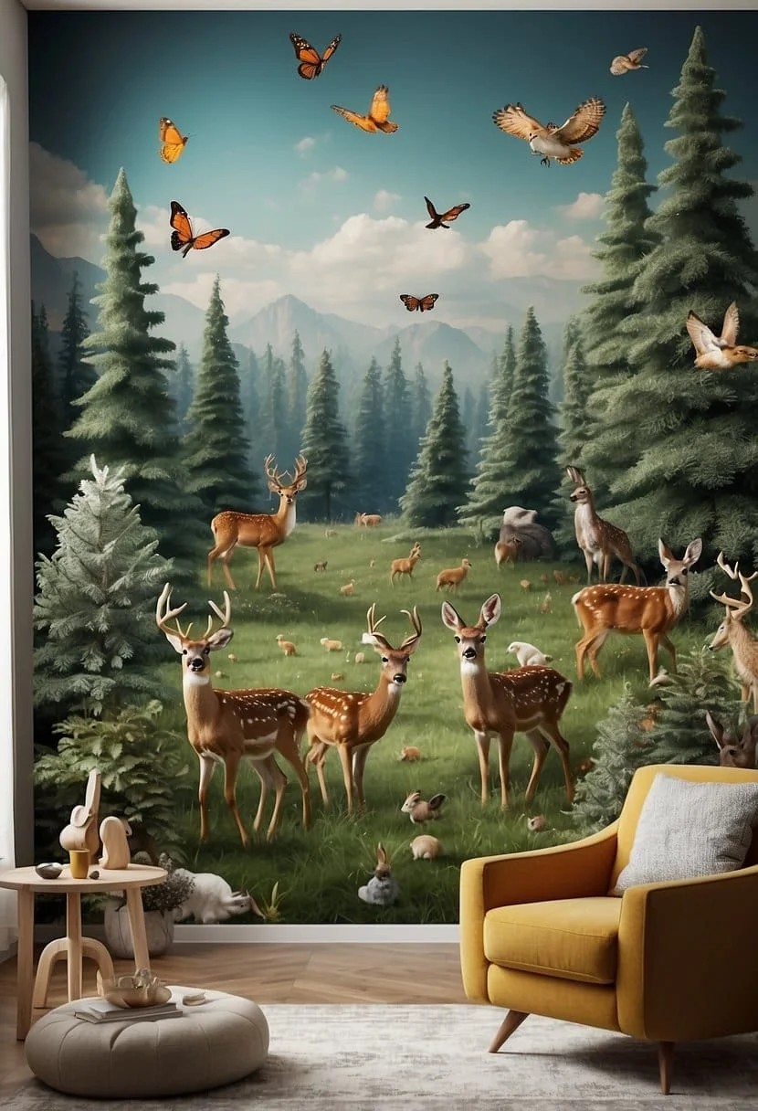 Nursery Accent Wall Featuring Whimsical Forest Animals