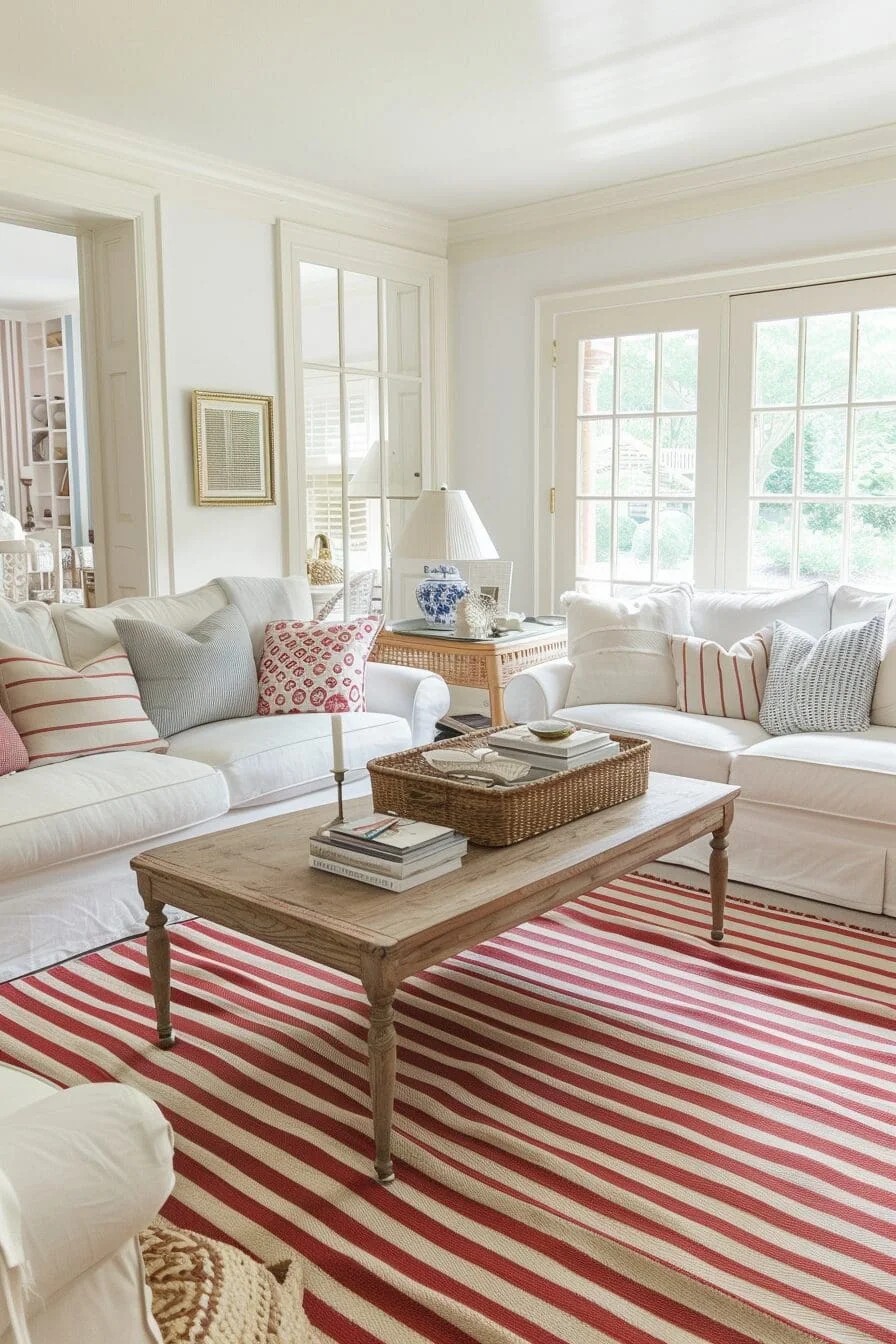 Striped Red and White Rug