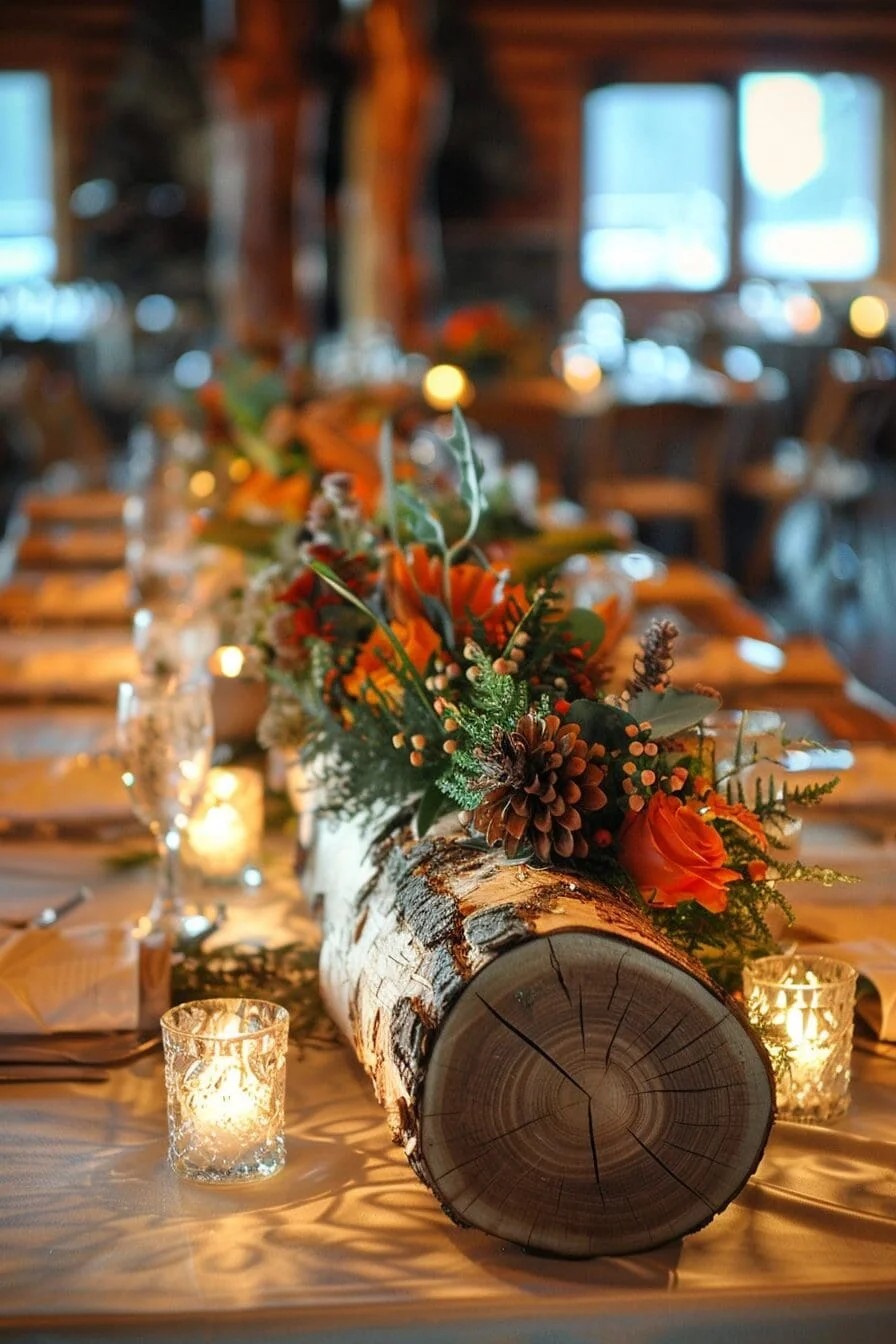 Centerpiece with A Rustic Log