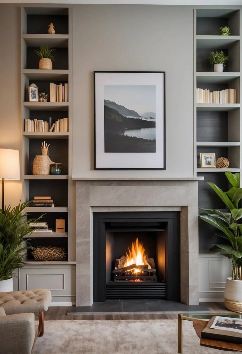 Accent Wall Shelving Surrounding Fireplace