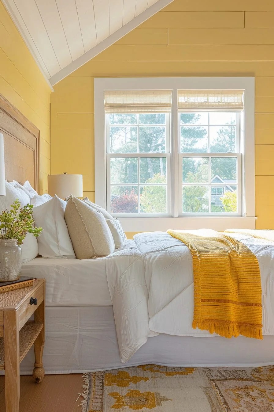 Yellow Shiplap Accent Wall