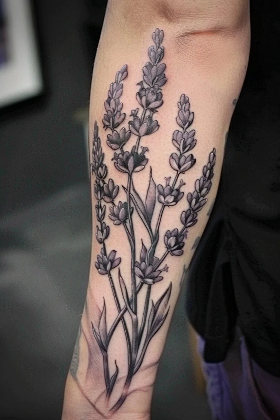 Black and Grey Lavender Tattoo