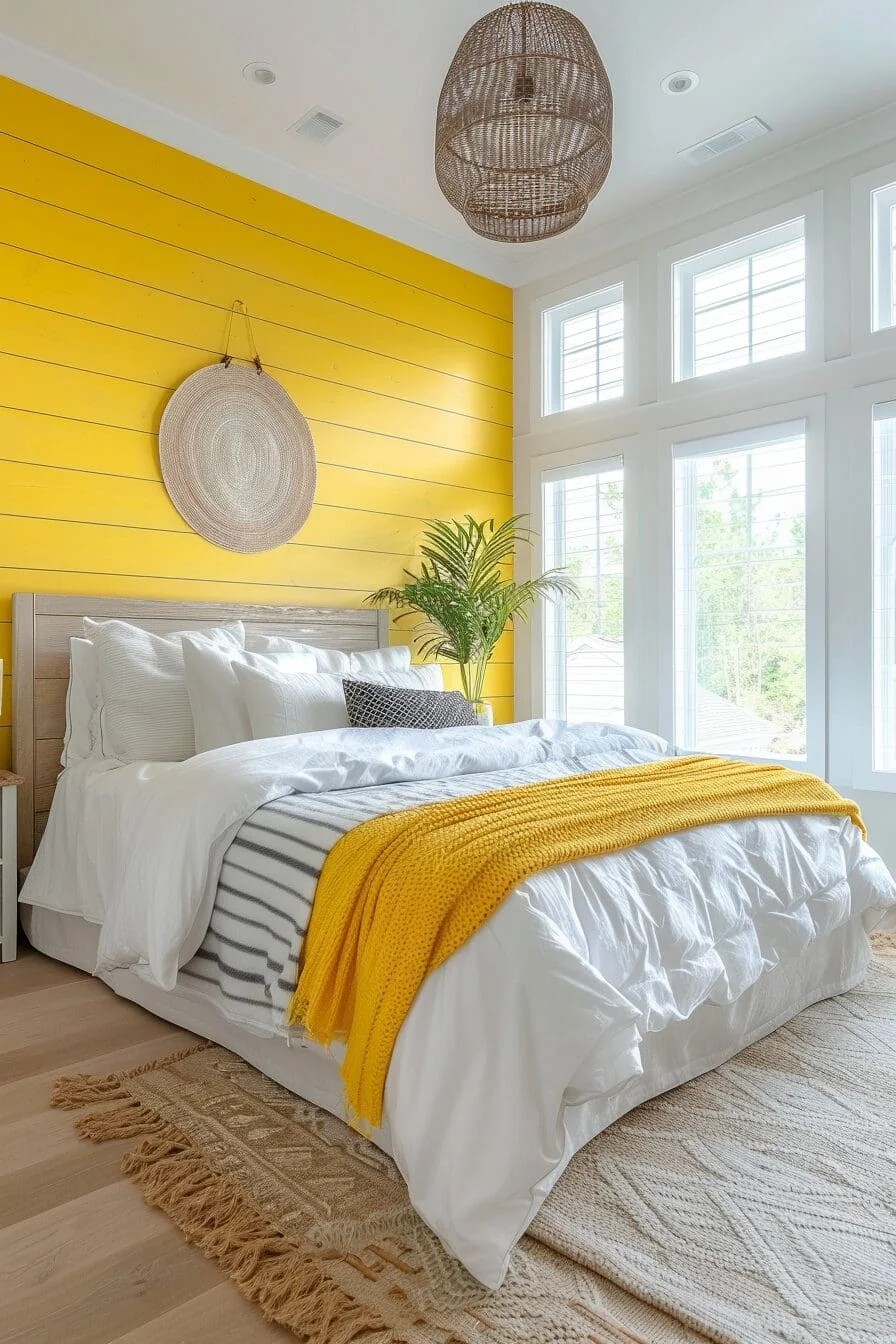 Yellow Shiplap Accent Wall