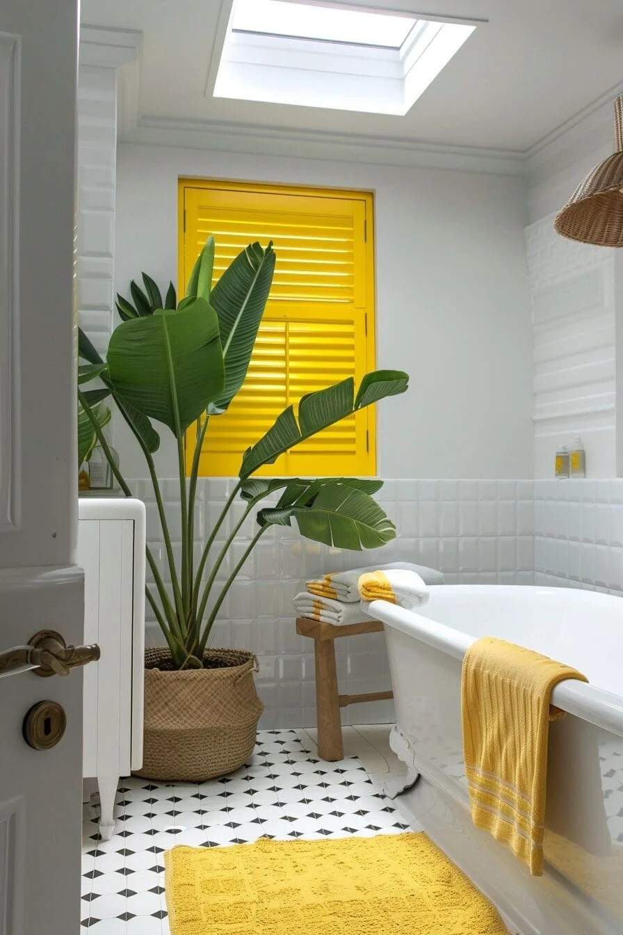 Skylight with Yellow Window Treatments