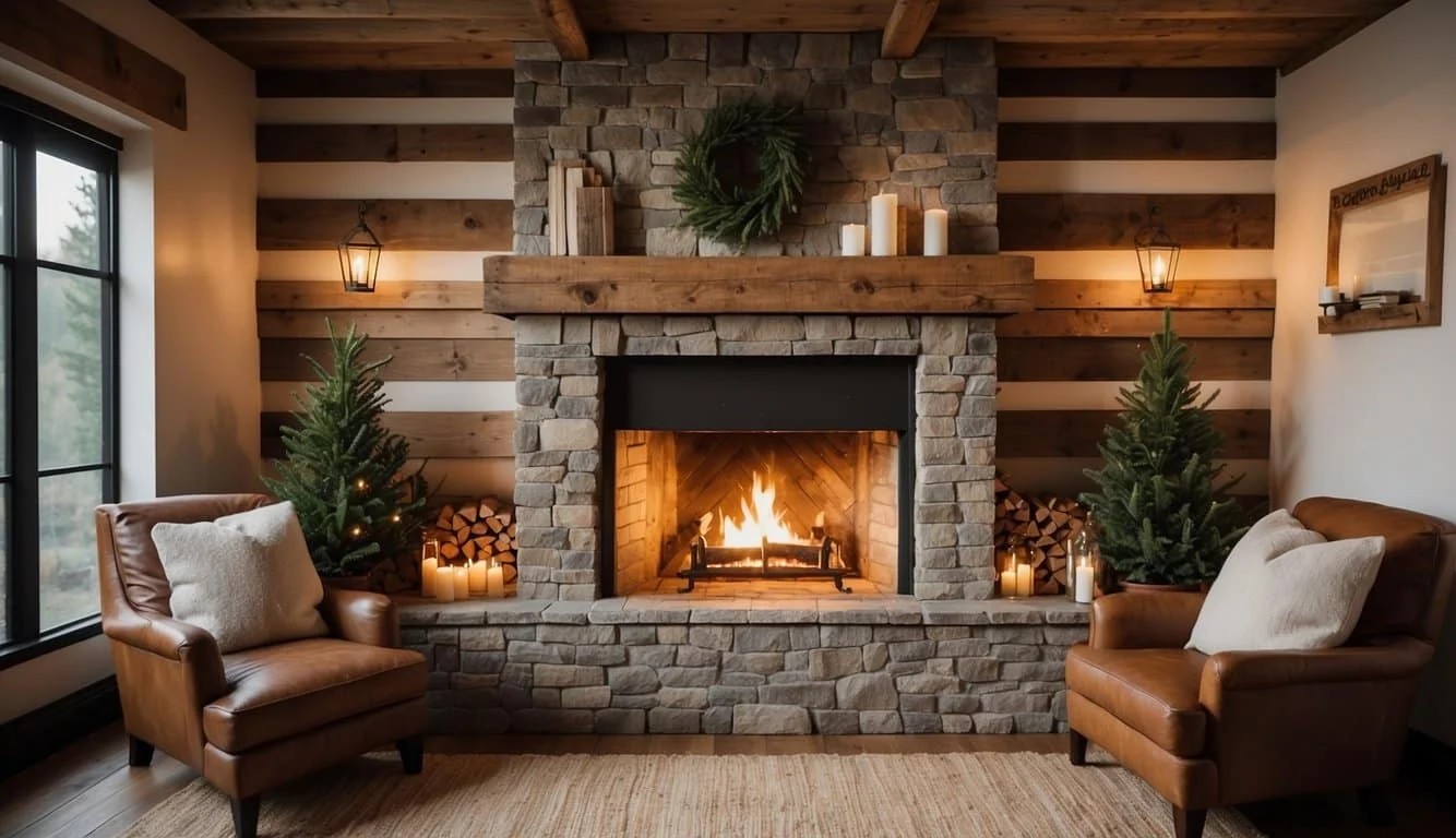 Cozy Farmhouse Fireplace With Hearth Seating