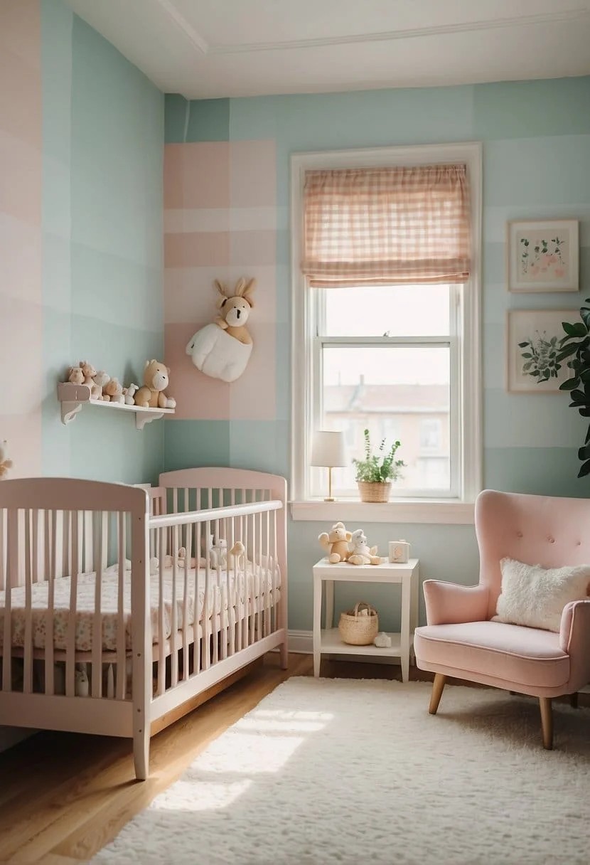 Gingham Pattern Nursery Accent Wall