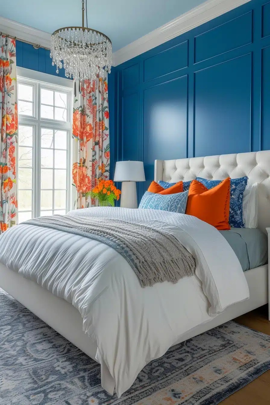 Floral Blue and Orange Bedroom