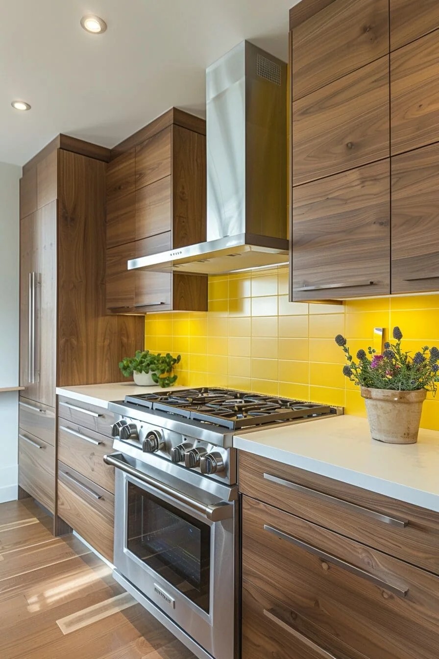 Yellow Backsplash with Neutral Cabinets