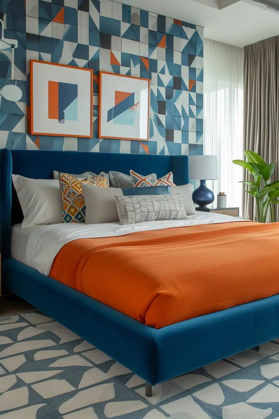 Modern Blue and Orange Bedroom